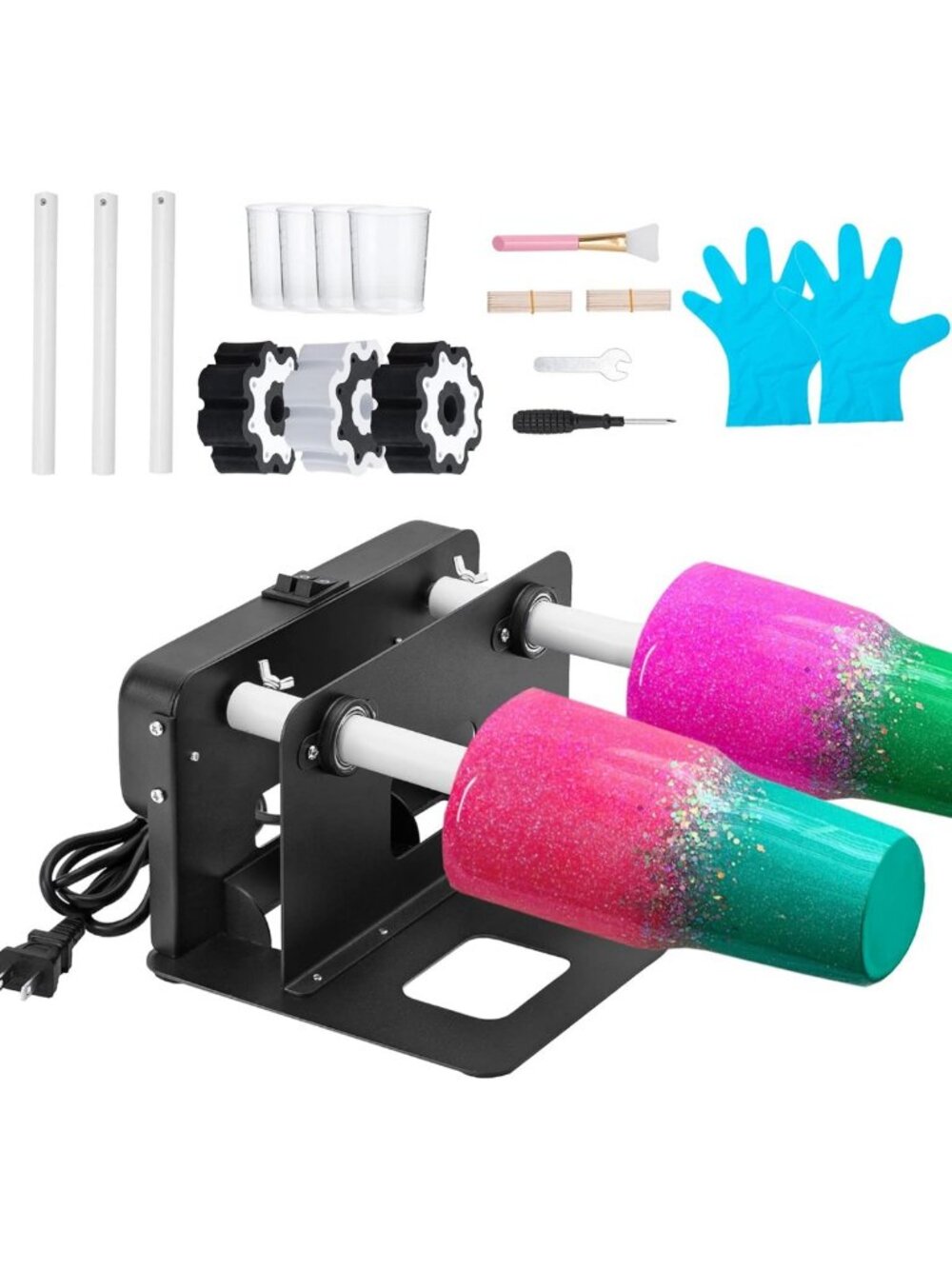 Double Cup Turner for DIY Epoxy Crafts - Silent Spinner with Metal Frame